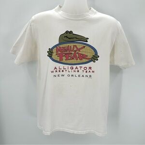 VTG 90s New Orleans Tshirt Adult L Neaux Fear Alligator Wrestling Team STAINS